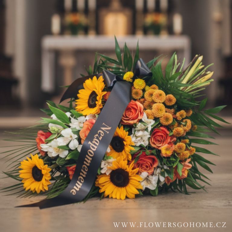 Smuteční kytice se slunečnicemi - rozvoz smutečních kytic Praha